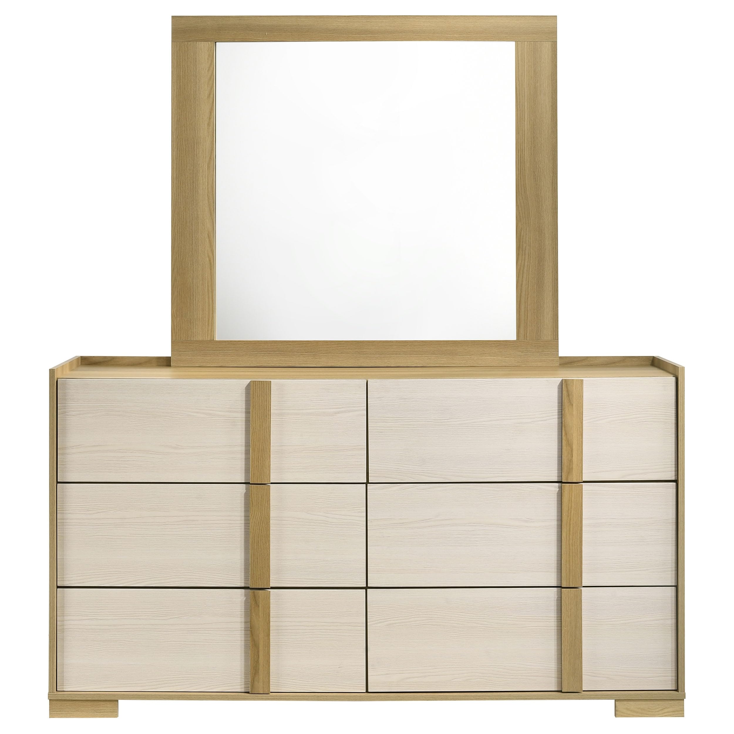 Coaster Home Furnishings Hyland Coastal 61-inch 6-Drawer Bedroom Dresser with Mirror Bedroom Clothing Storage Cabinet Wide Chest of Drawers Organizer Unit Natural and White 215653M