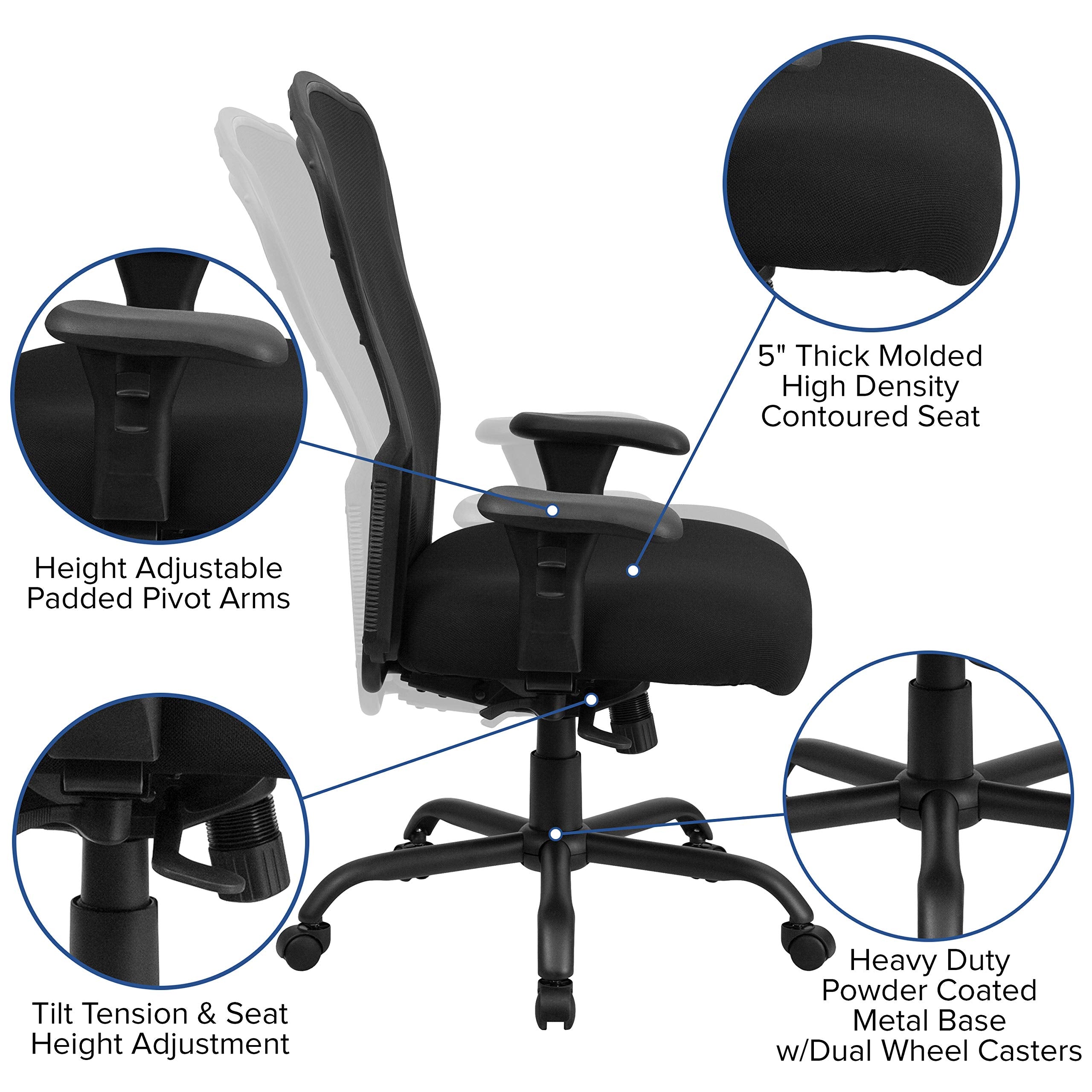 Flash Furniture HERCULES Series 24/7 Intensive Use Big & Tall 400 lb. Rated Black Mesh Multifunction Synchro-Tilt Ergonomic Office Chair