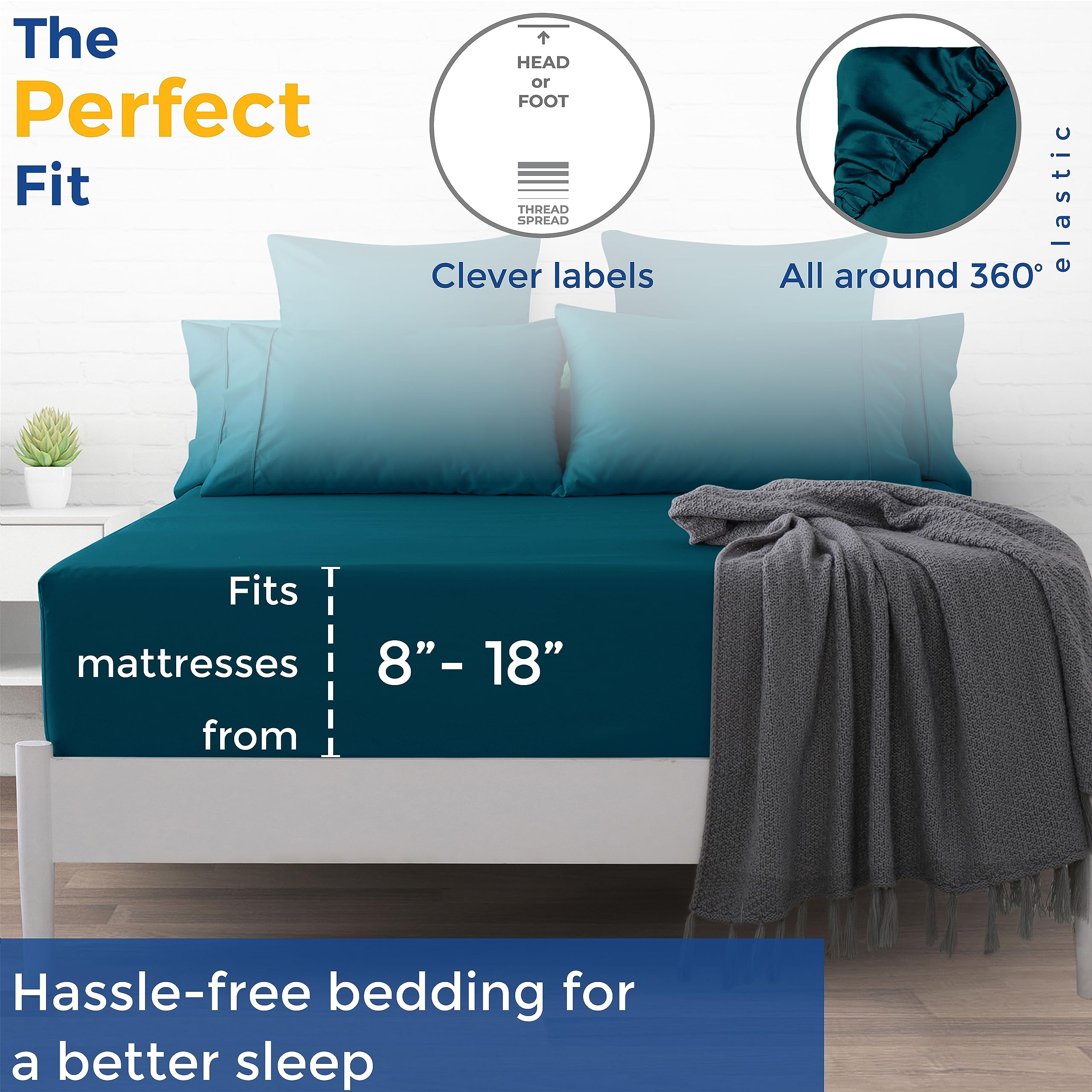 Thread Spread 100% Egyptian Cotton Fitted Sheet Twin Size - 600 Thread Count 16' Deep Pocket Twin Fitted Sheet Only, Soft Cooling Sateen Elastic Bottom Sheet, Fits College Dorm Mattress, Teens - Teal