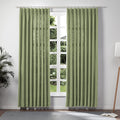 TWOPAGES Double Layer Lined Curtain Olive Linen Blend Light Filtering Pinch Pleat Curtain for Kitchen, Room Darkening Window Tre
