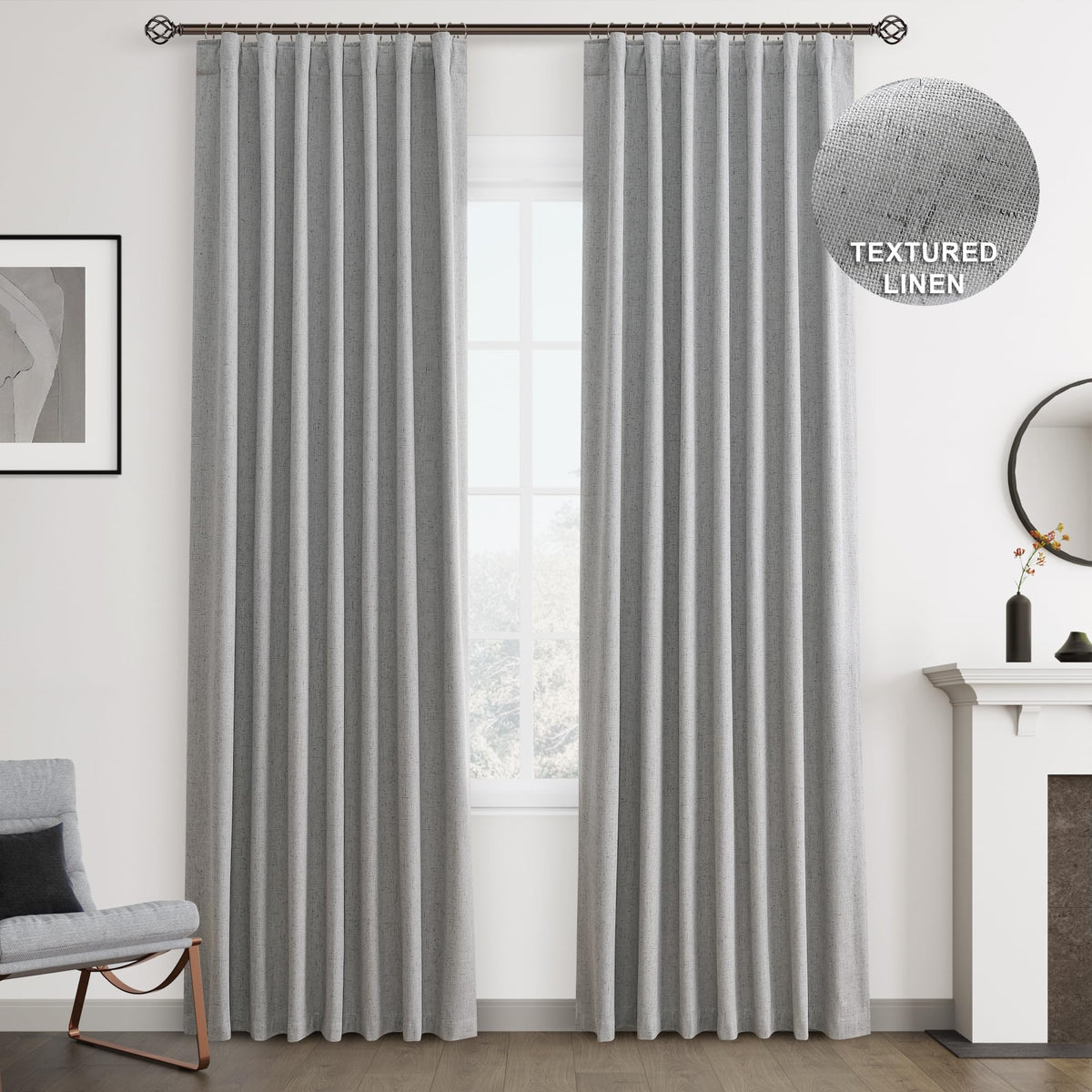 Joywell Silver Grey Linen 100% Blackout Curtains 96 Inch Long, Rod Pocket/Back Tab/Hook Belt/Clip Rings,Thermal Insulated Drapes For Bedroom Living Room With Hooks,2 Panels,52 X 96