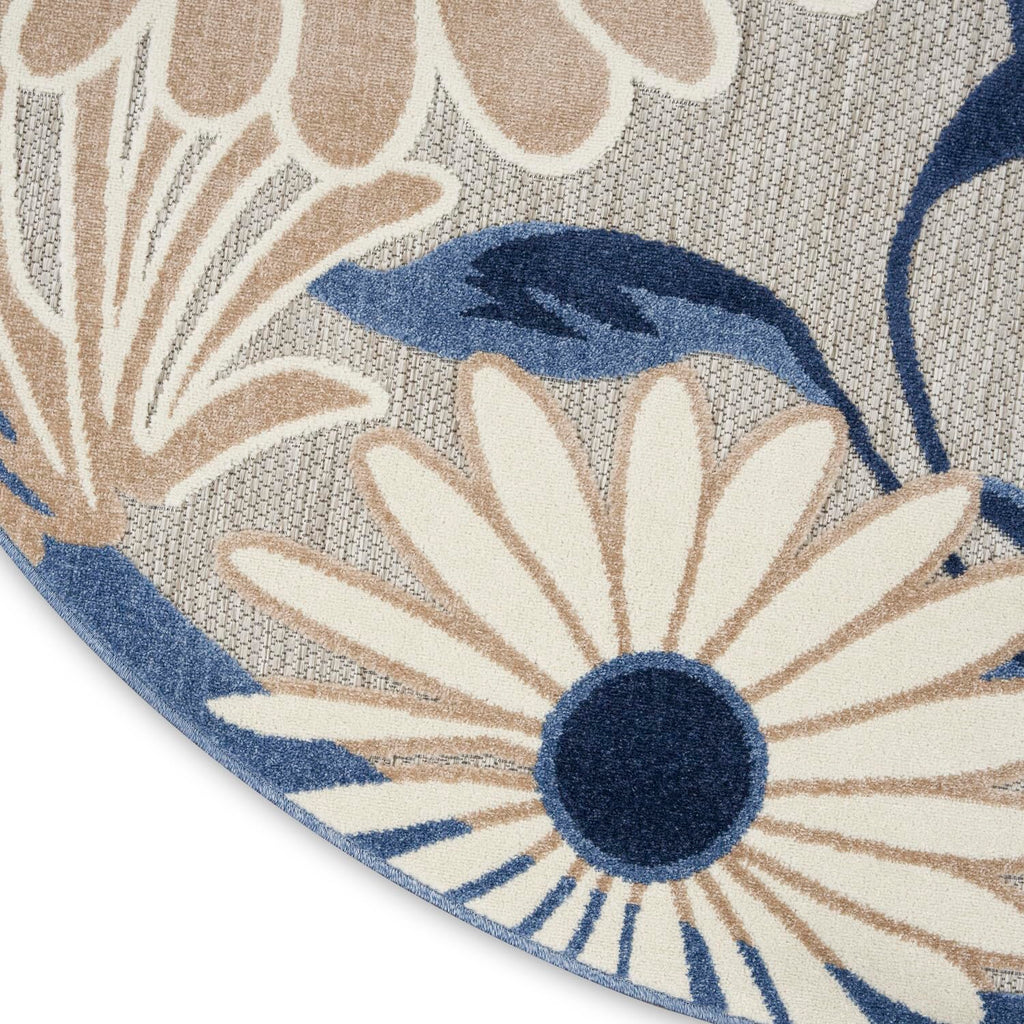 Nourison Aloha Outdoor Blue Grey 5'3' X Round Area Rug, Easy Cleaning, Non Shedding, Bed Room, Living Room, Dining Room, Deck, Backyard, Patio (5 Round)