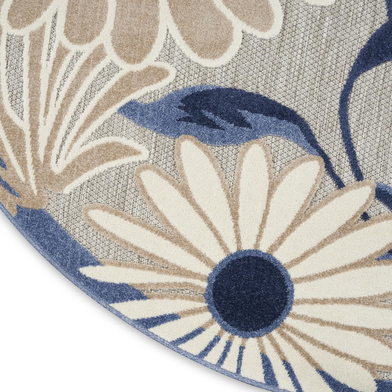 Nourison Aloha Outdoor Blue Grey 5'3' X Round Area Rug, Easy Cleaning, Non Shedding, Bed Room, Living Room, Dining Room, Deck, Backyard, Patio (5 Round)