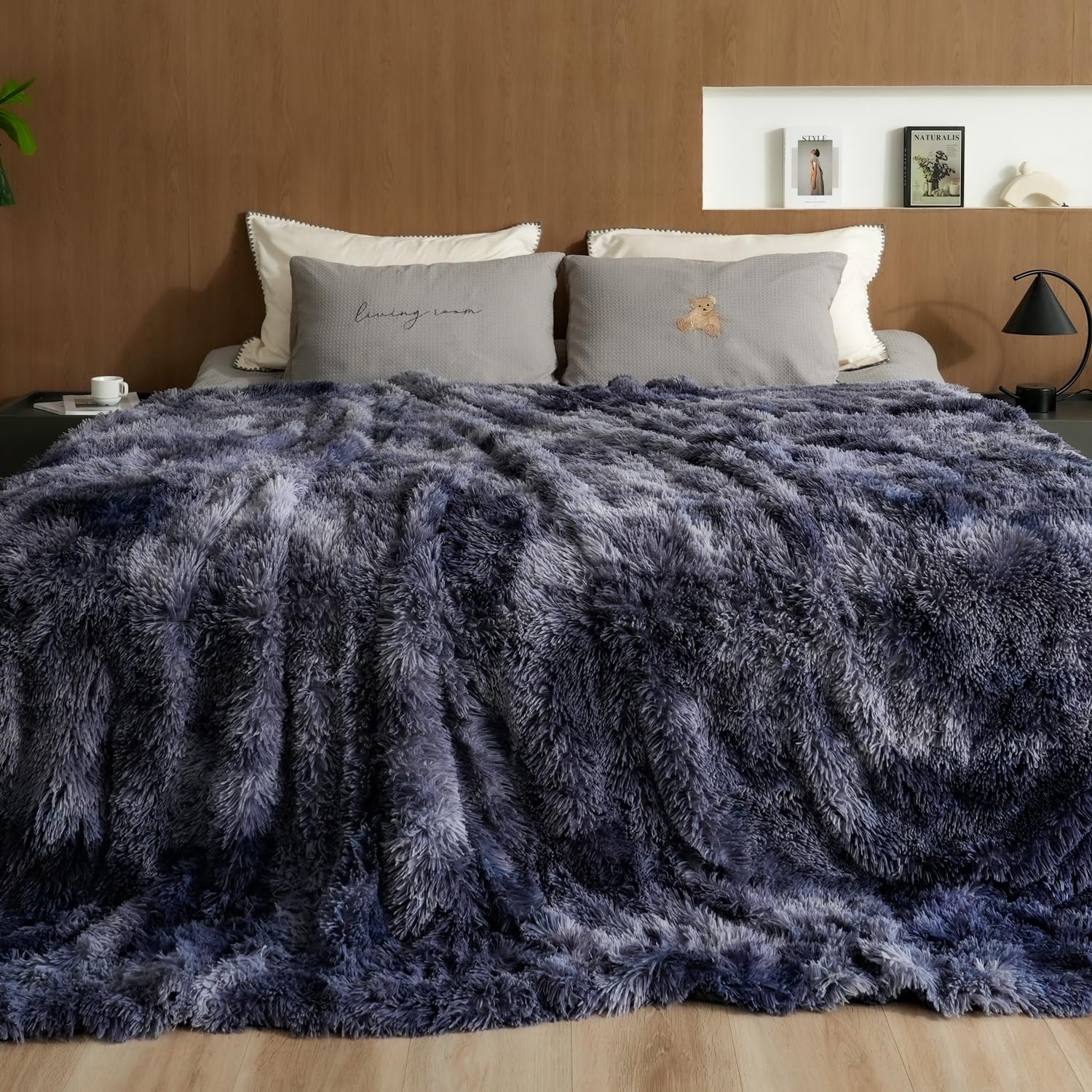 Pawque Luxury Faux Fur Throw Blanket, Super Soft King Size Throw Blankets 90X90 Inches, Decorative Blankets For Sofa Couch Bed C