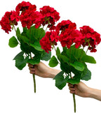 Mumiko 2PCS 18'' Artificial Geraniums Silk Flowers Plants Home Outdoor Decor Garden Ruby Red