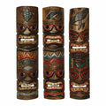 Zeckos Set of 3 Hand-Carved Brown Wood Double Tiki Mask Ocean Animal Totem Wall Decor Sculptures - 24 Inches High - Artisan Craf
