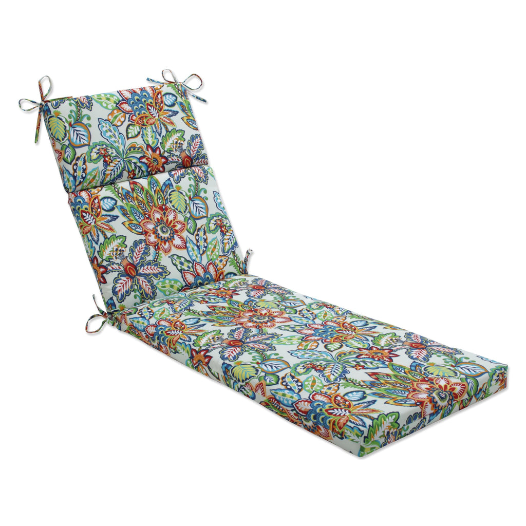 Pillow Perfect Bright Floral Indoor/Outdoor Split Back Chaise Lounge Cushion With Ties Plush Fiber Fill, Weather, And Fade Resis
