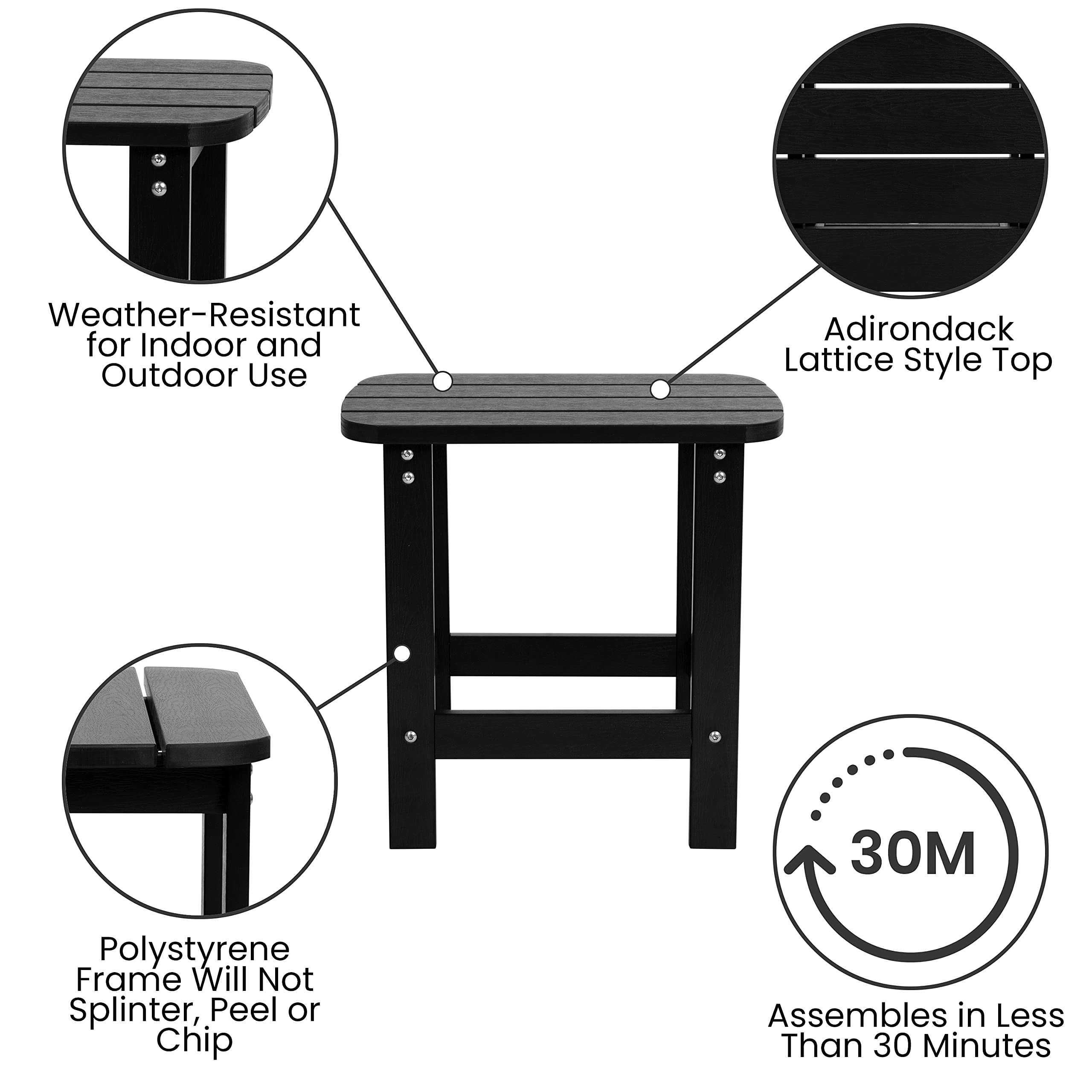 Flash Furniture Charlestown Tiered Commercial Poly Resin Adirondack Side Table - Black - All-Weather - Indoor/Outdoor