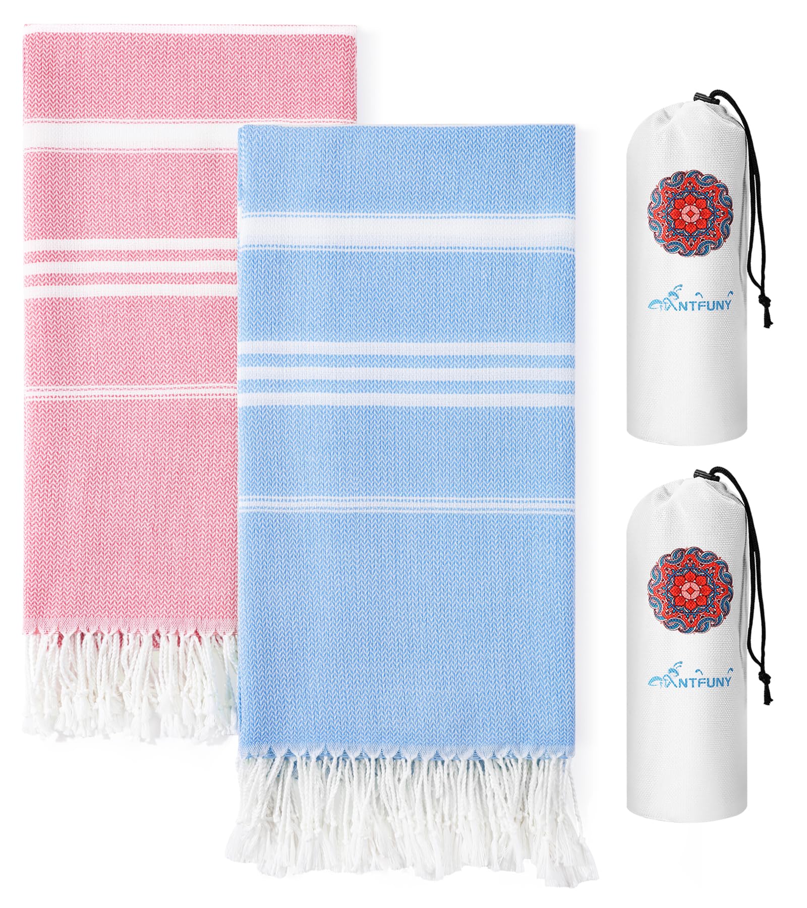 2 Packs Cotton Turkish Beach Towels Quick Dry Sand Free Soft Absorbent Extra Large Xl Big Blanket Adult Oversized Bath Pool Swim