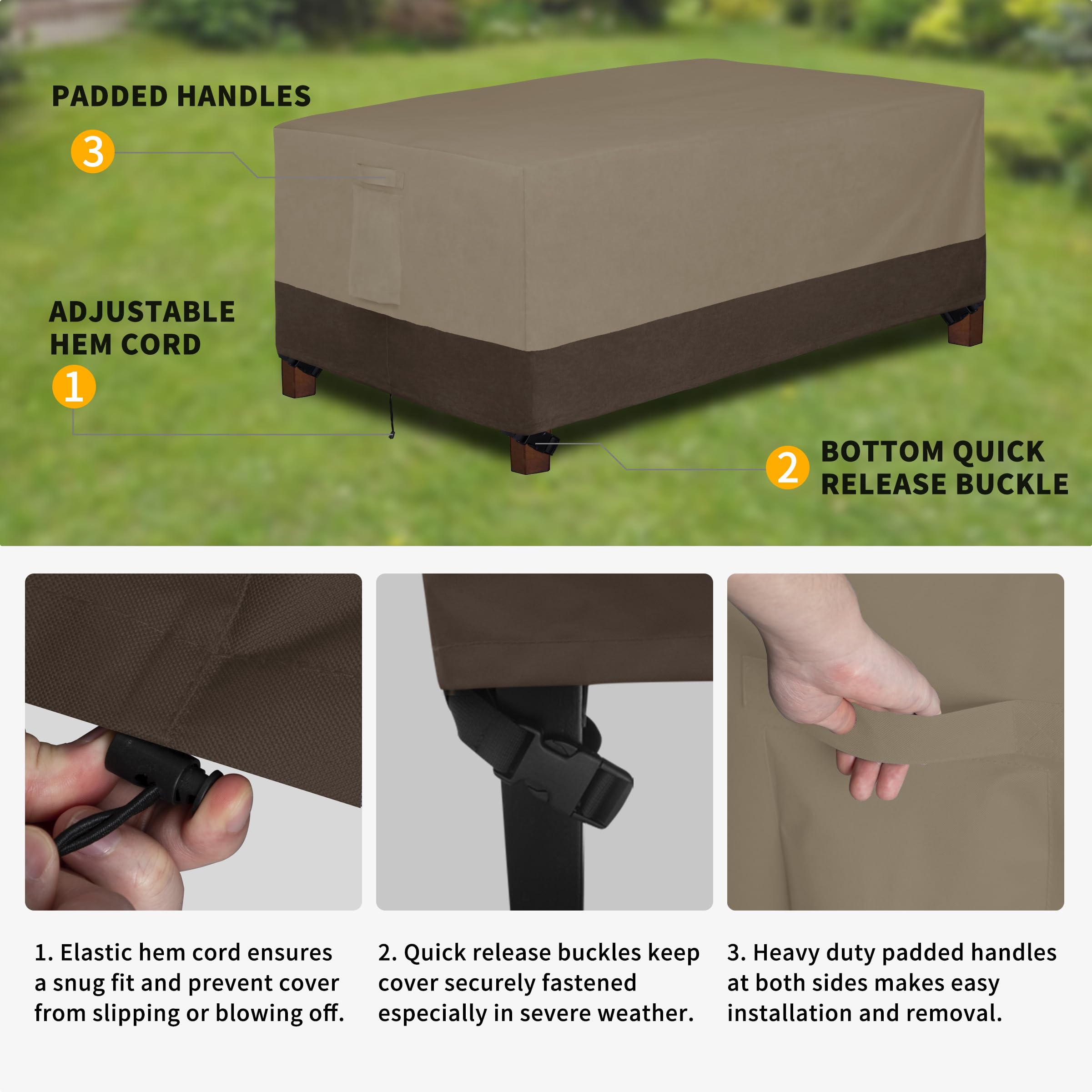 Easy-Going 600D Heavy Duty Rectangular Table Cover Uv Resistant And Waterproof Outdoor Lawn Patio Furniture Cover (84' Lx44 Wx23 H, Camel/Dark Brown)