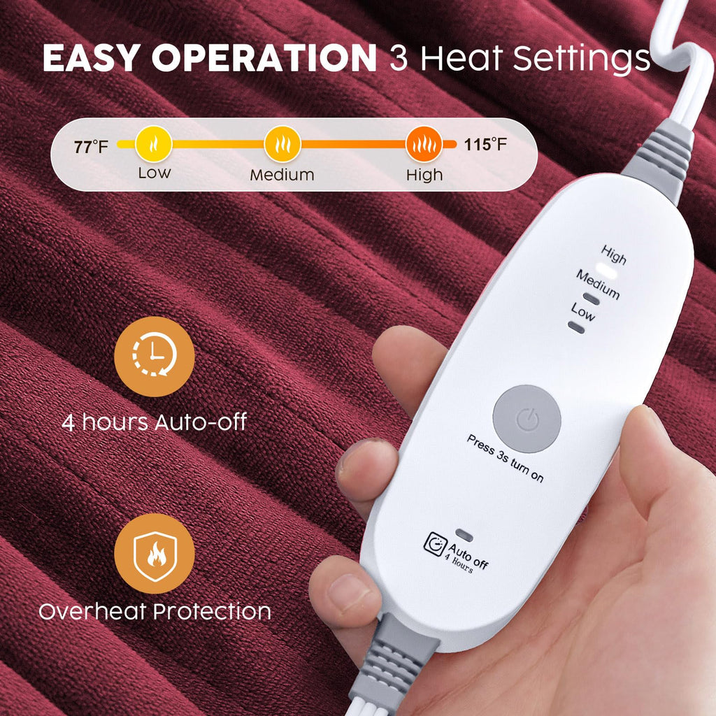 Heated Throw Blanket Flannel Electric Blanket Throw With 4 Hrs Timer Auto-Off & 3 Heating Levels Sherpa Heated Blankets With Ove