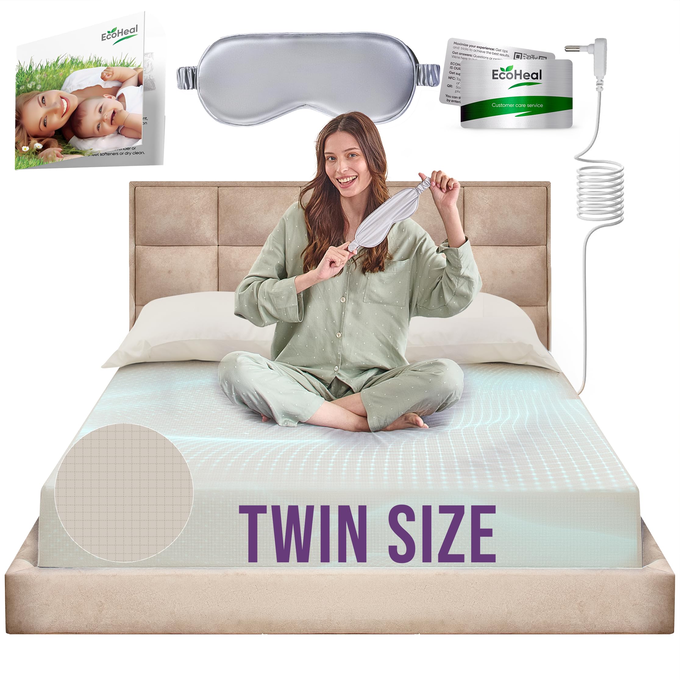 Earth Grounding Fitted Sheet Twin Size With 12% Silver Fiber & 4% Silk & 84% Organic Cotton - Beige - Soft Earth Grounding Well