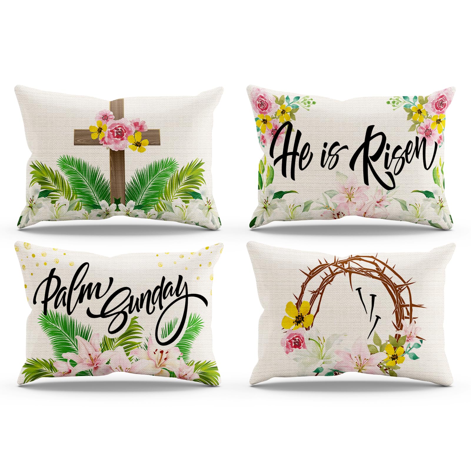 He Is Risen Easter Religious Pillow Covers 12X20 Inches, Cross Thorns Pillow Covers Burlap Decorative Cushion & Throw Pillows Ca