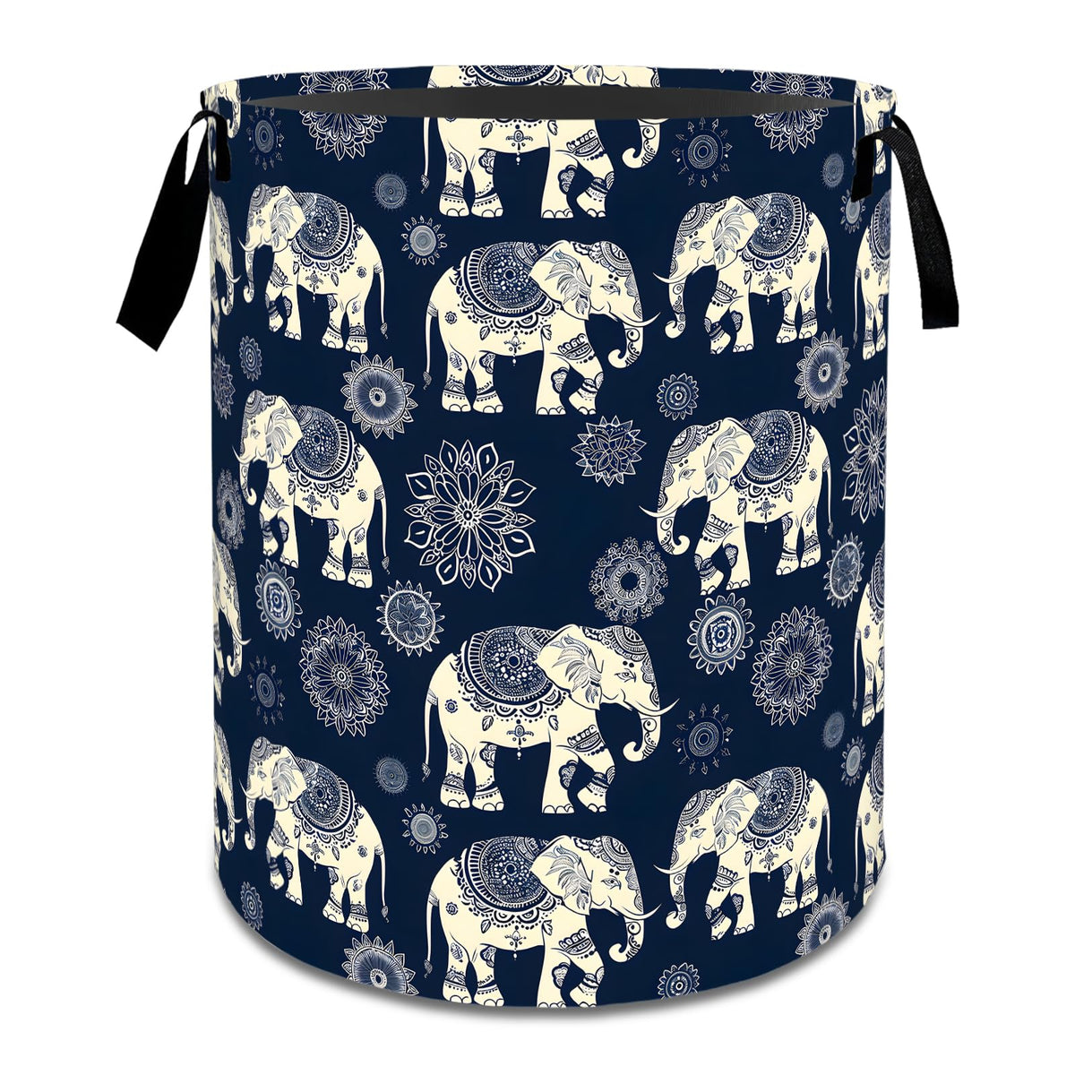 MIEPOS Retro Elephant Mandala Laundry Basket,Boho Dirty Clothes Hamper,Ethnic Animal Storage Bin Gifts,Foldable Waterproof Oxfor