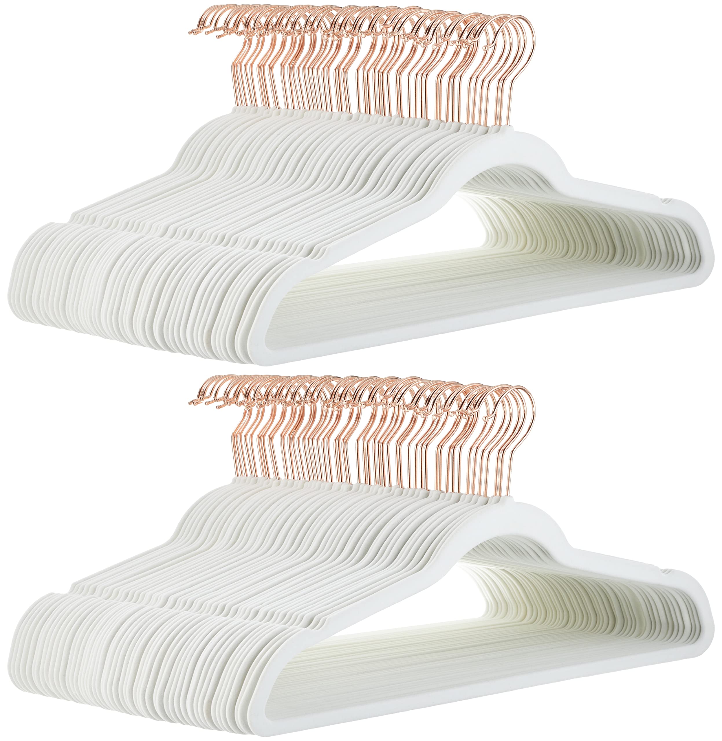 Amazon Basics Slim, Velvet, Non-Slip Suit Clothes Hangers, Ivory/Rose Gold - Pack of 100