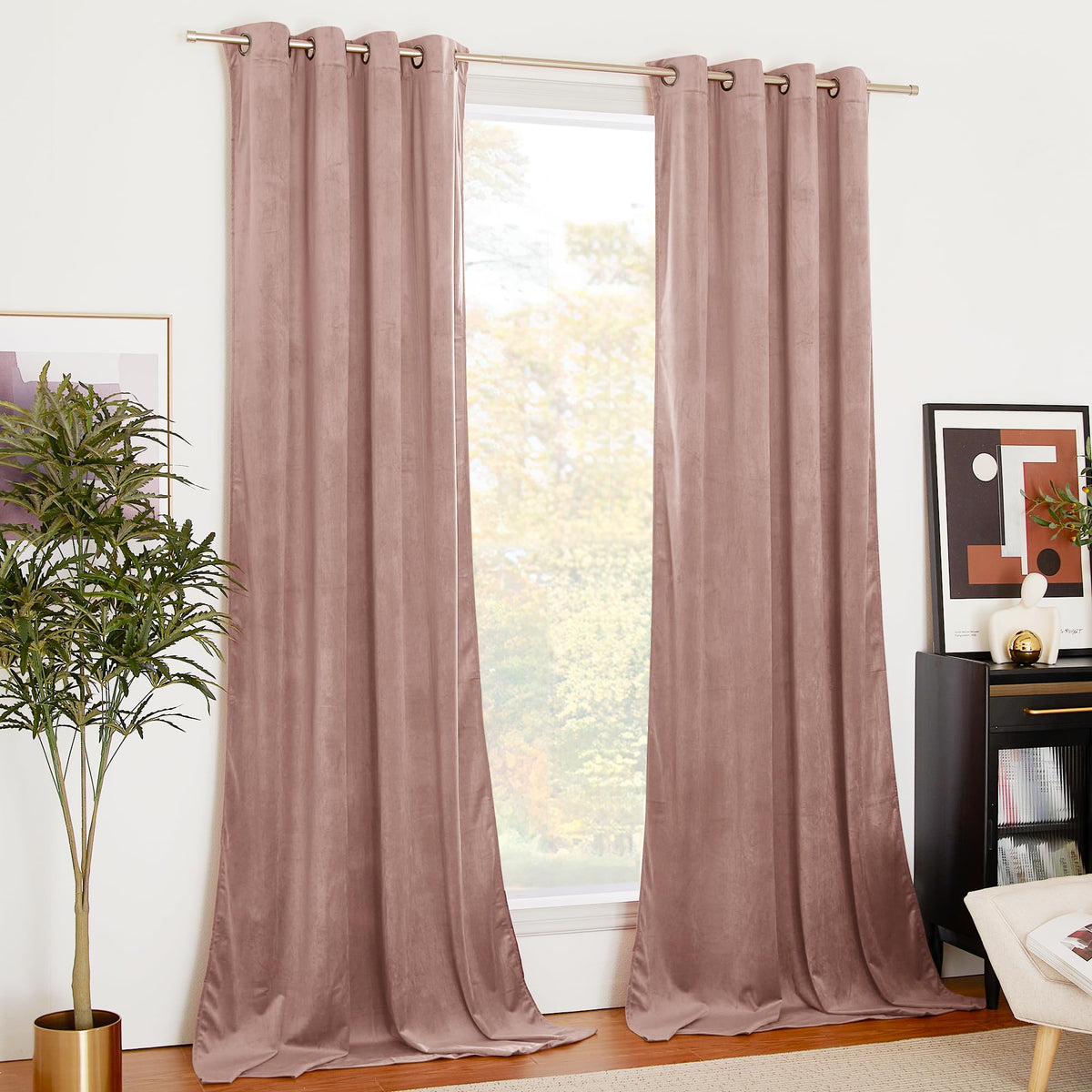 Nicetown Dusty Pink Velvet Room Darkening Curtains 108 Inches Long, Velvet Drapes, Thermal Insulated Curtains For Holiday Season