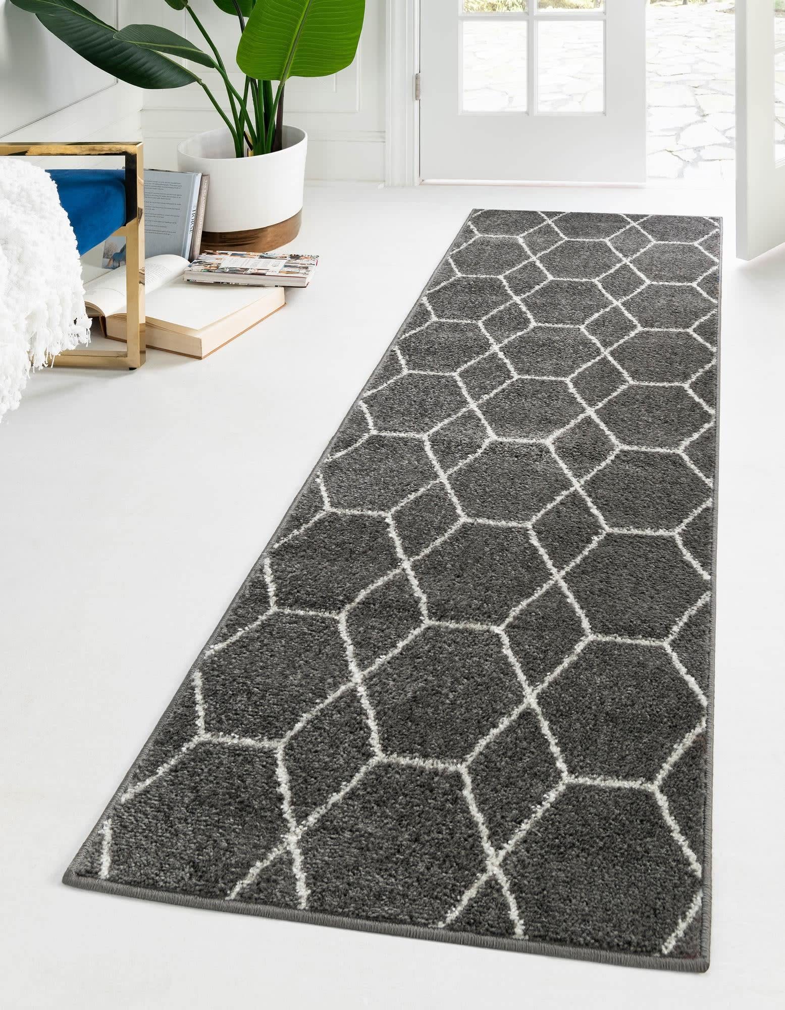 Unique Loom Trellis Frieze Collection Area Rug - Geometric (2 x 10 Runner, Dark Gray/ Ivory)