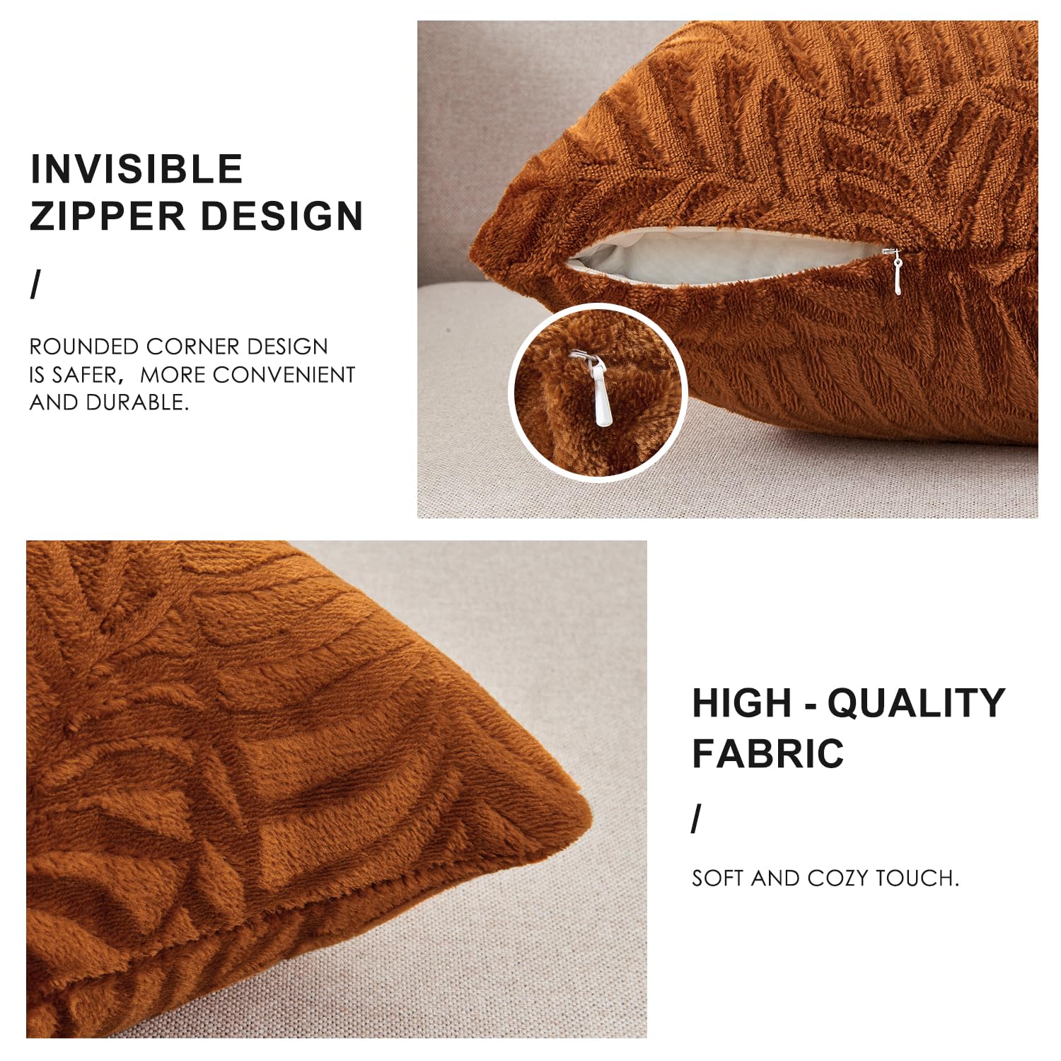 Sochow Fall Decorative Throw Pillow Covers 20X20 Inches Set Of 2, Soft Leaves Textured Flannel Fleece Pillowcase Square Cushion