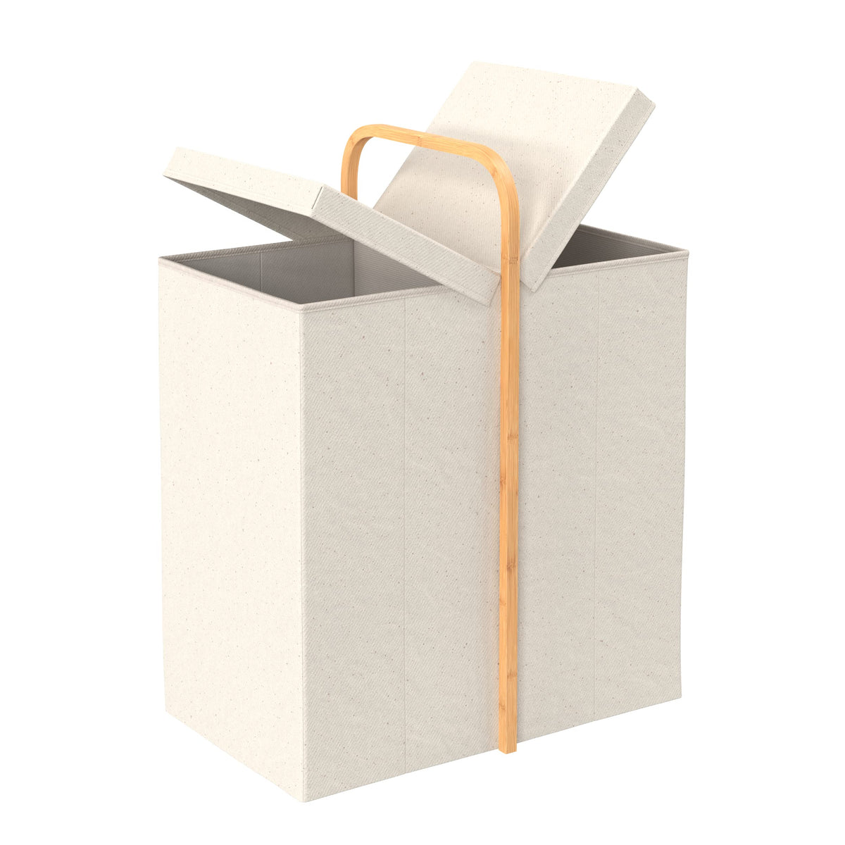 ClosetMaid Laundry Hamper Basket, Foldable with Lid, Two Compartments, Bamboo Handle, Portable, Collapsible Design, Freestanding