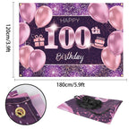 PAKBOOM 100th Birthday Backdrop Banner - Pink Purple Gold Polyester 4 x 6ft