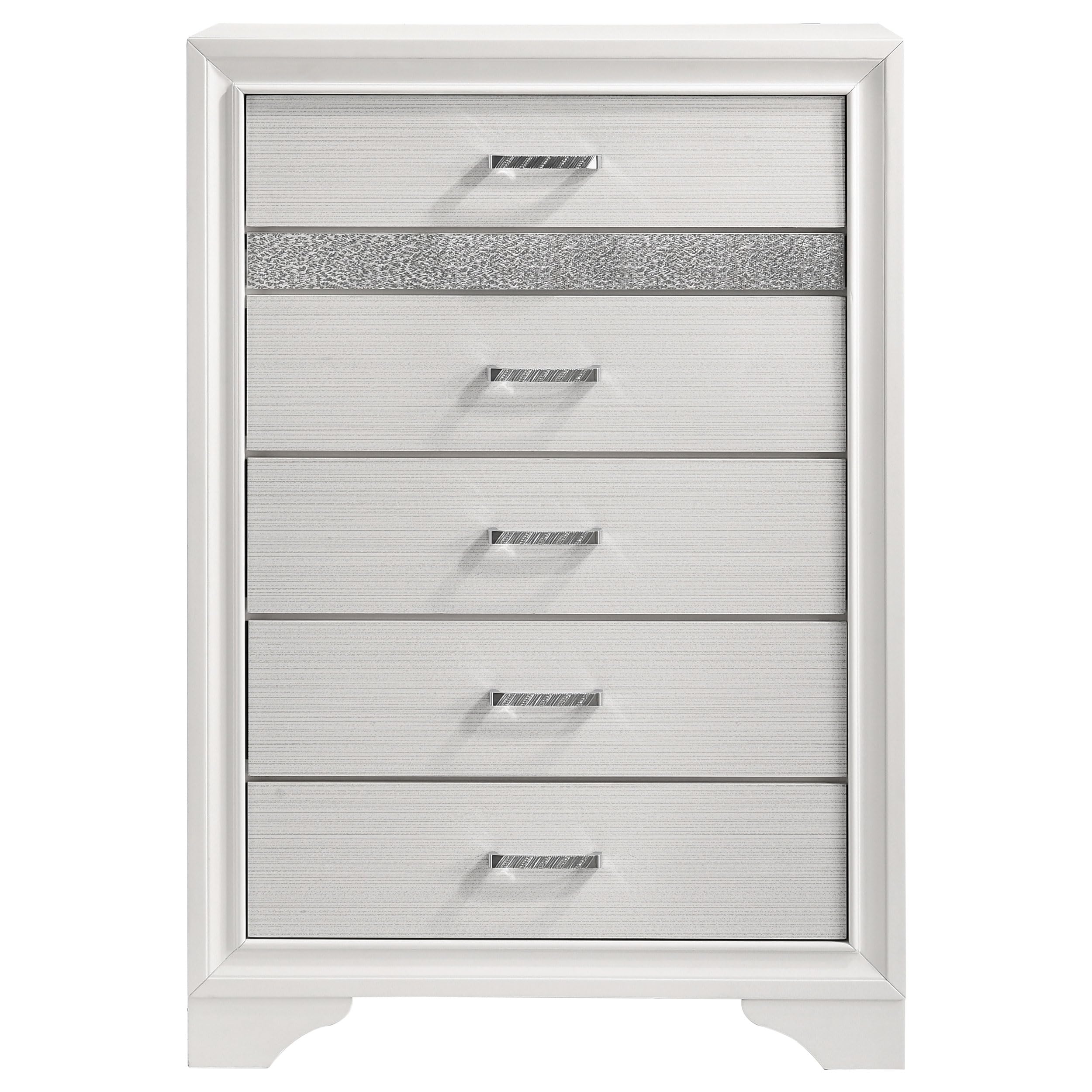 Coaster Home Furnishings Miranda Contemporary Wood 5-Drawer Bedroom Chest of Drawers Chiffonier Clothing Storage Cabinet Bedroom Armoire Tall Dresser Organizer Unit White 205115