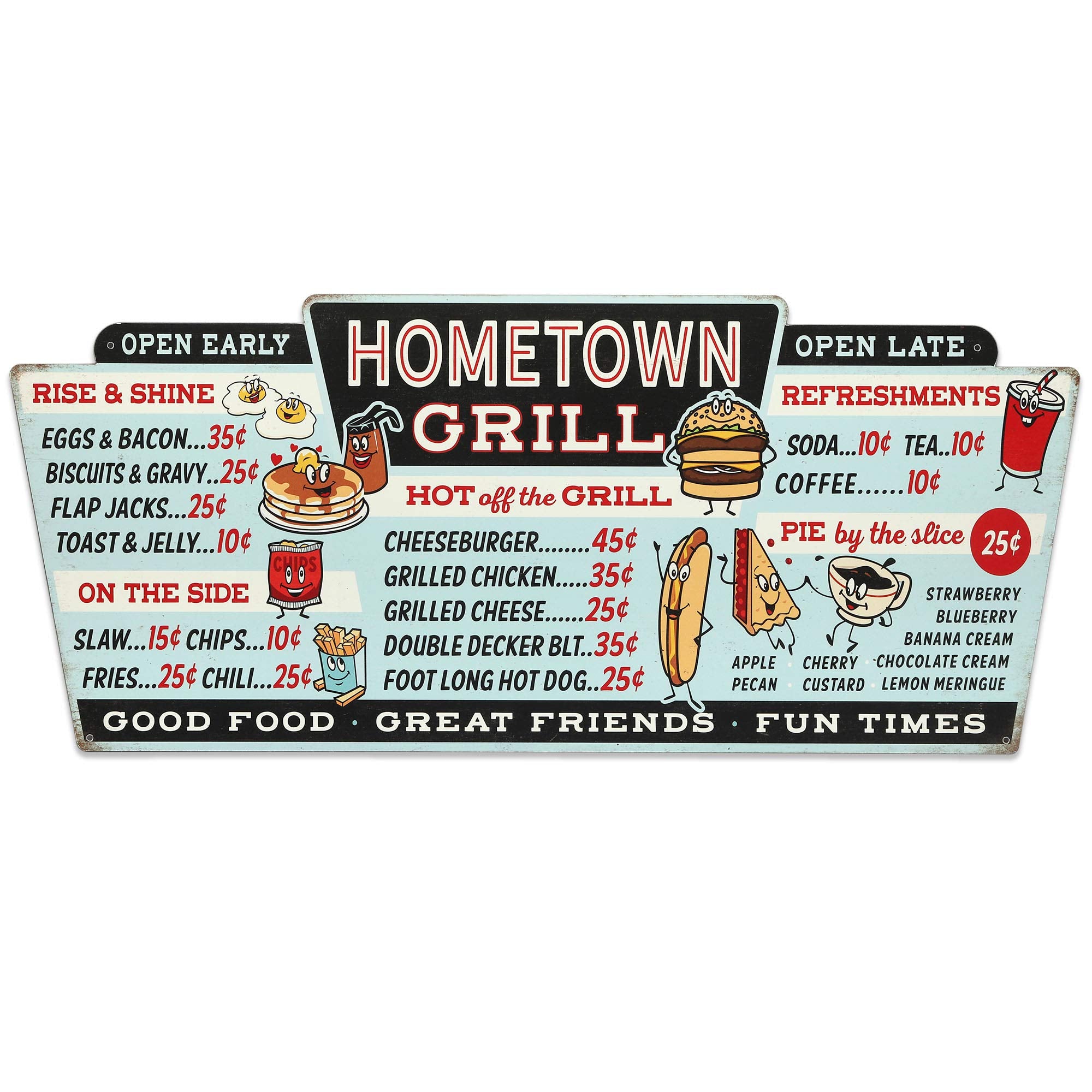 Hometown Grill Menu Metal Wall Decor - Large Distressed Menu Sign for Kitchen or Dining Room
