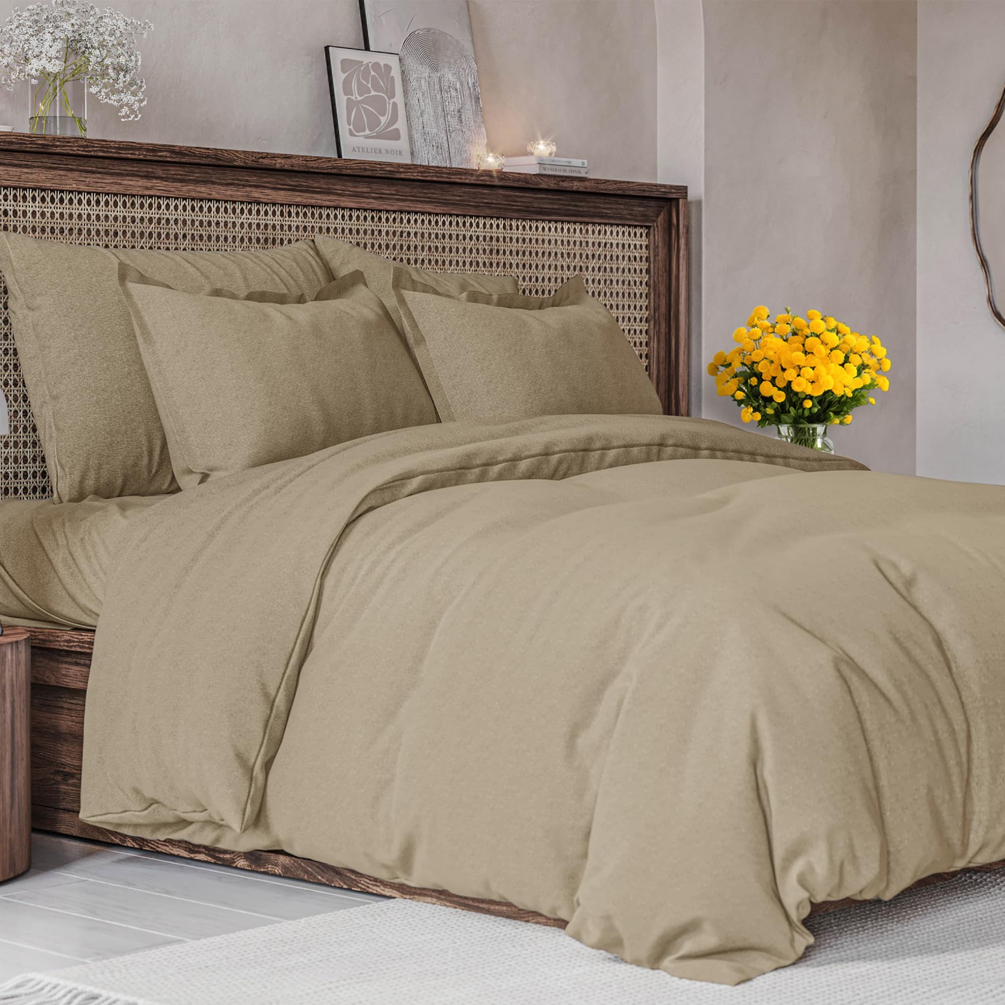 Duvet Cover Queen Size Set - Extra Soft Queen Size Duvet Cover 90 X 90 With 2 Pillow Shams - Hotel Luxury Easy Care And Fade Free W/ Zipper Closures & Ties - Breathable Bedding Set (Heathered Beige)