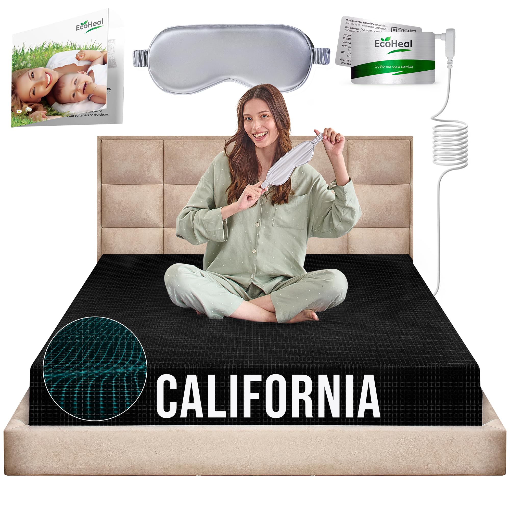 Earth Grounding Fitted Sheet California Size With 12% Silver Fiber & 4% Silk & 84% Organic Cotton - Black - Soft Earth Grounding