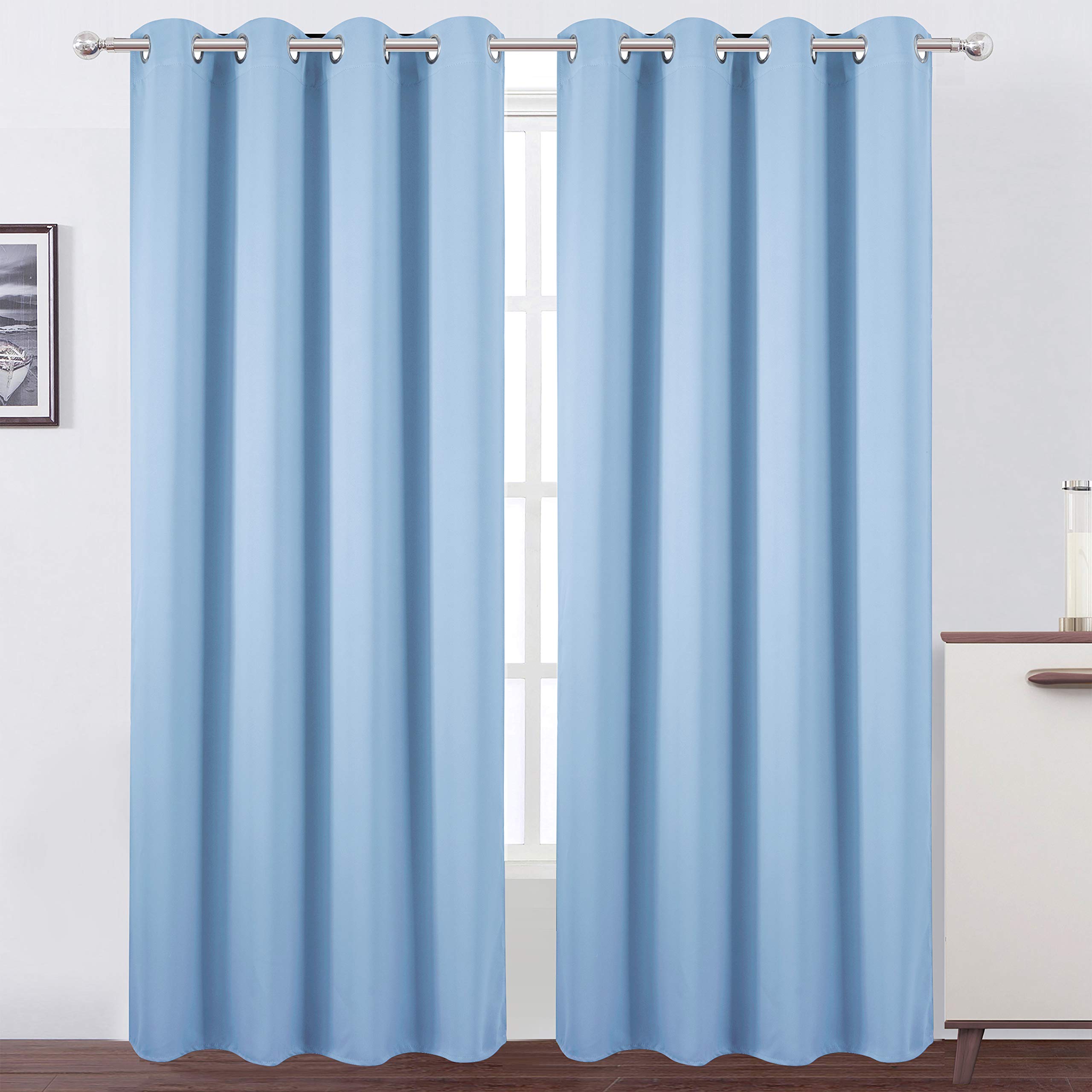 Lemomo Blackout Curtains 66 X 95 Inch/Sky Blue Curtains Set Of 2 Panels/Thermal Insulated Room Darkening Bedroom Curtains