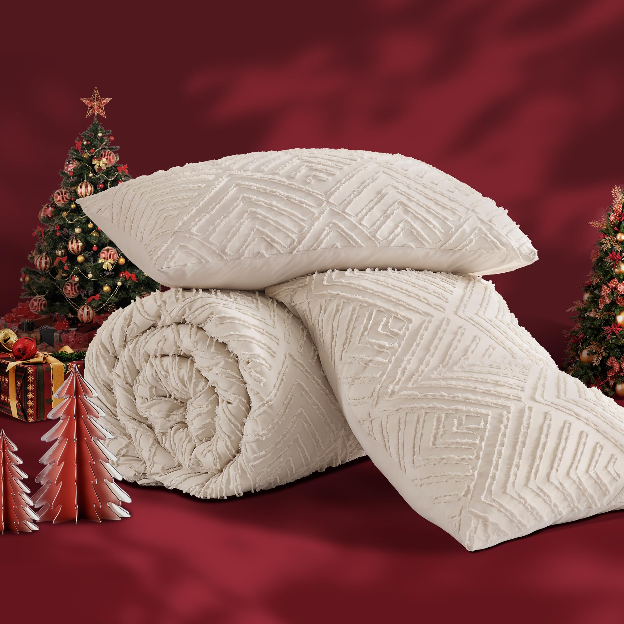 Andency Khaki King Size Comforter Set, 3 Pieces Boho Soft Bedding Set & Collections, Farmhouse Tufted Fluffy Warm Bedding Comforter Sets For King Bed (1 Comforter 104X90In, 2 Pillowcases)