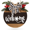 Whaline Christmas Wooden Hanging Sign Rustic Snowflake Welcome Door Hanger with Bow Winter Front Door Sign Decoration for Home I