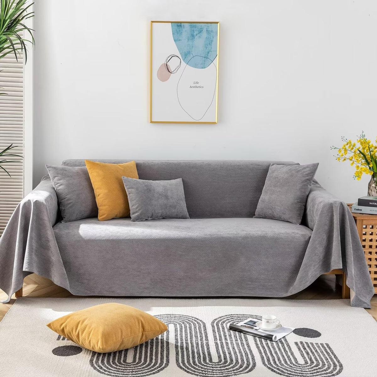 Vclife French Terry Couch Cover Water Resistant Simple Solid Dark Gray Sofa Slipcover For 3 Cushion Couch Sofa, Fur-Resistant Le