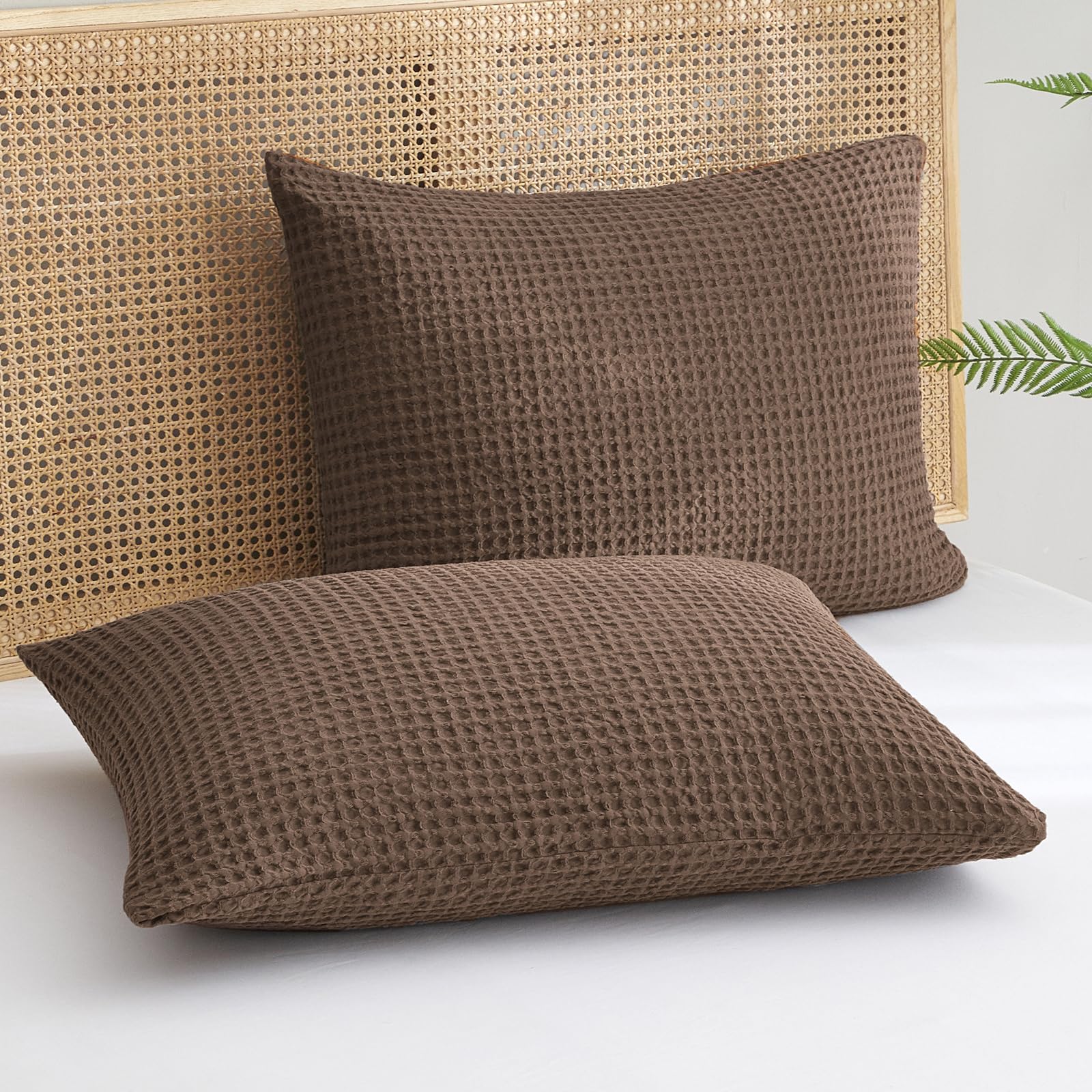 Phf Ultra Soft Waffle Weave Pillowcases King Size 20' X 36' 2 Pack, No Insert, Breathable Skin-Friendly Pillow Shams, Decorative Waffle Weave Pillow Case Covers, Cocoa Brown