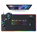 Wireless Charging Mouse Pad, RGB Gaming Desk Mat, 31.5x15.7 Large XXL Desk Pad, 15 Lighting Modes, Ultra-Smooth Surface, Non-Sli