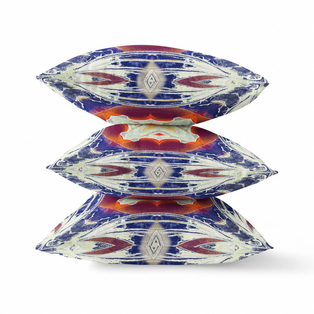 HomeRoots Indigo Orange Magenta White 20â€ Indigo White Geo Tribal Suede Throw Pillow