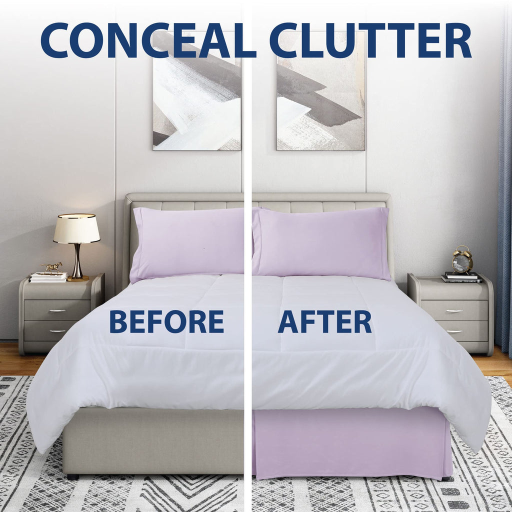 Cathay Home Double Brushed Microfiber Pleated Easy Fit Bed Skirt, Ultra Soft, Fade And Wrinkle Resistant - Lavender, Twin
