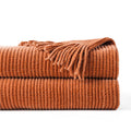 Battilo Home Rust Orange Throw Blanket For Couch, Soft Chenille Knit Throws With Tassels For Home Decor, Fall Caramel Throws For