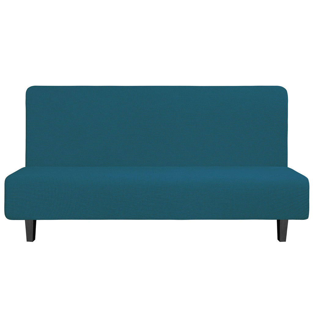 Easy-Going Stretch Futon Slipcover Armless Futon Bed Cover Furniture Protector Without Armrests With Elastic Bottom For Kids, Soft Jacquard Fabric Small Checks (Large, Peacock Blue)