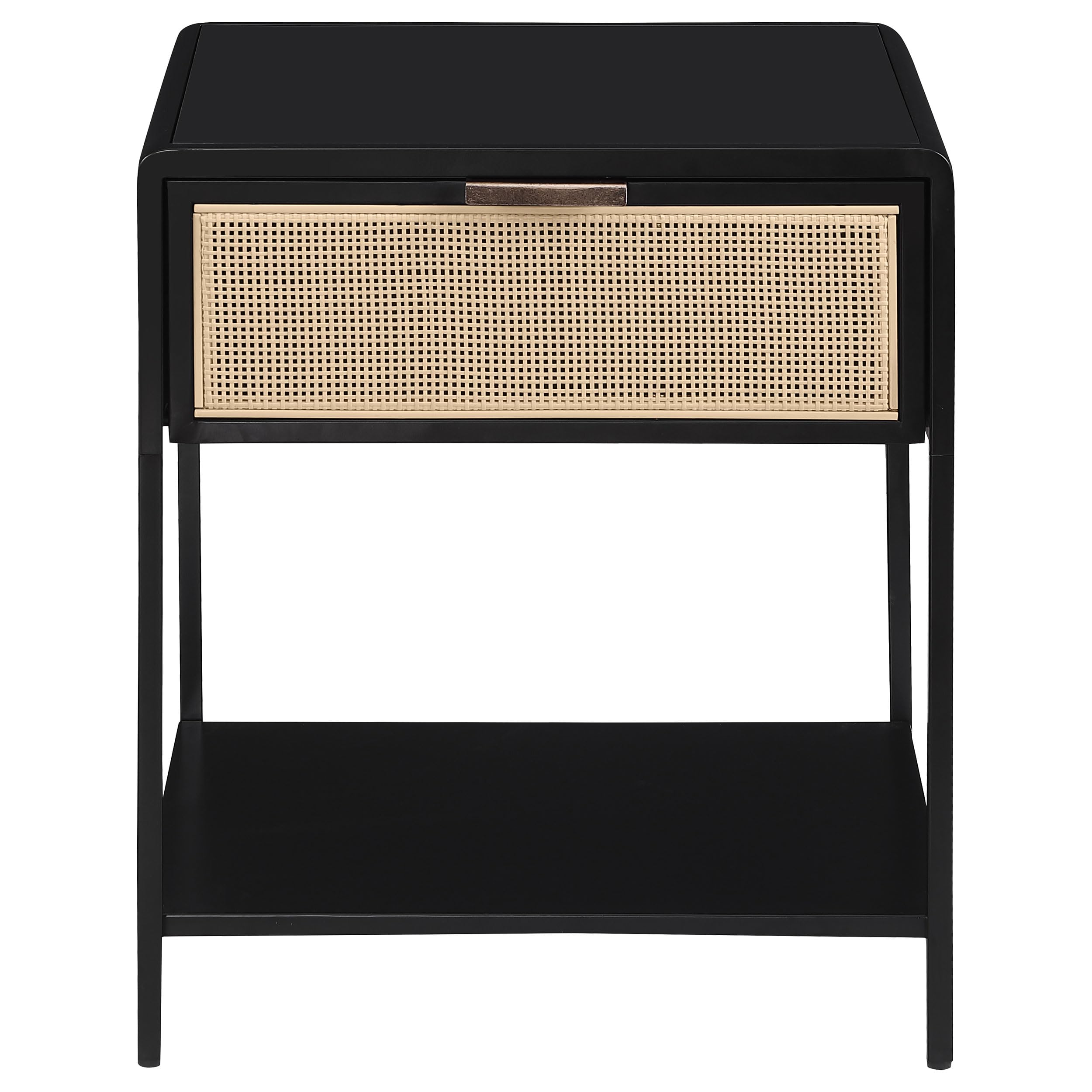Coaster Home Furnishings Amherst 1-Drawer Radio Weave Cane Metal Bedside Table Black