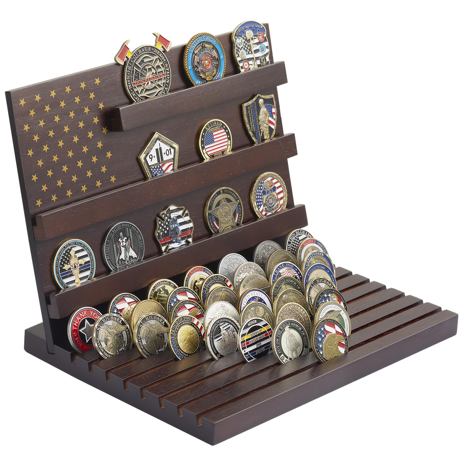 Piaohao Challenge Coin Display Stand Military Coin Holder Wooden Rack Holds 80 Coins