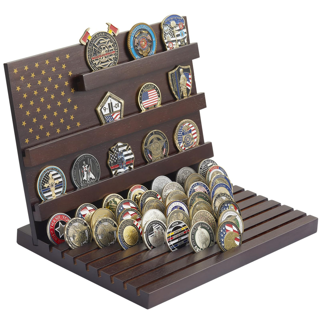 Piaohao Challenge Coin Display Stand Military Coin Holder Wooden Rack Holds 80 Coins