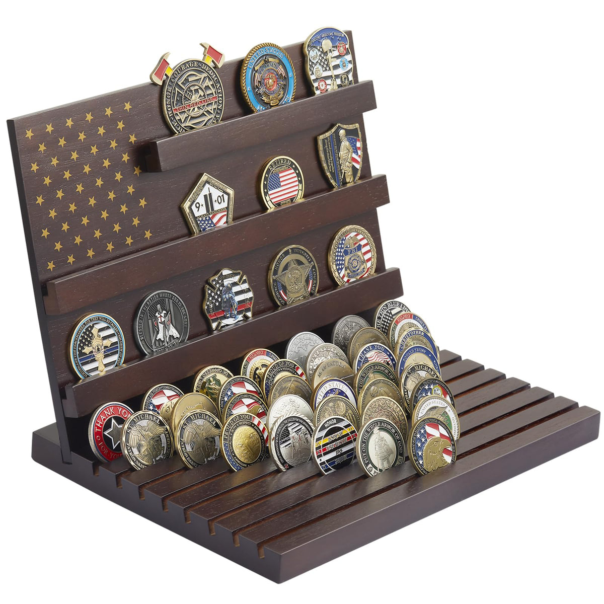Piaohao Challenge Coin Display Stand Military Coin Holder Wooden Rack Holds 80 Coins