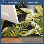 Liora Manne Marina Indoor/Outdoor Power Loomed Synthetic Blend Low Profile Area Rug - Transitional Graphic Botanical Beach Camping (Jungle Leaves Black) (3'3' X 4'11')