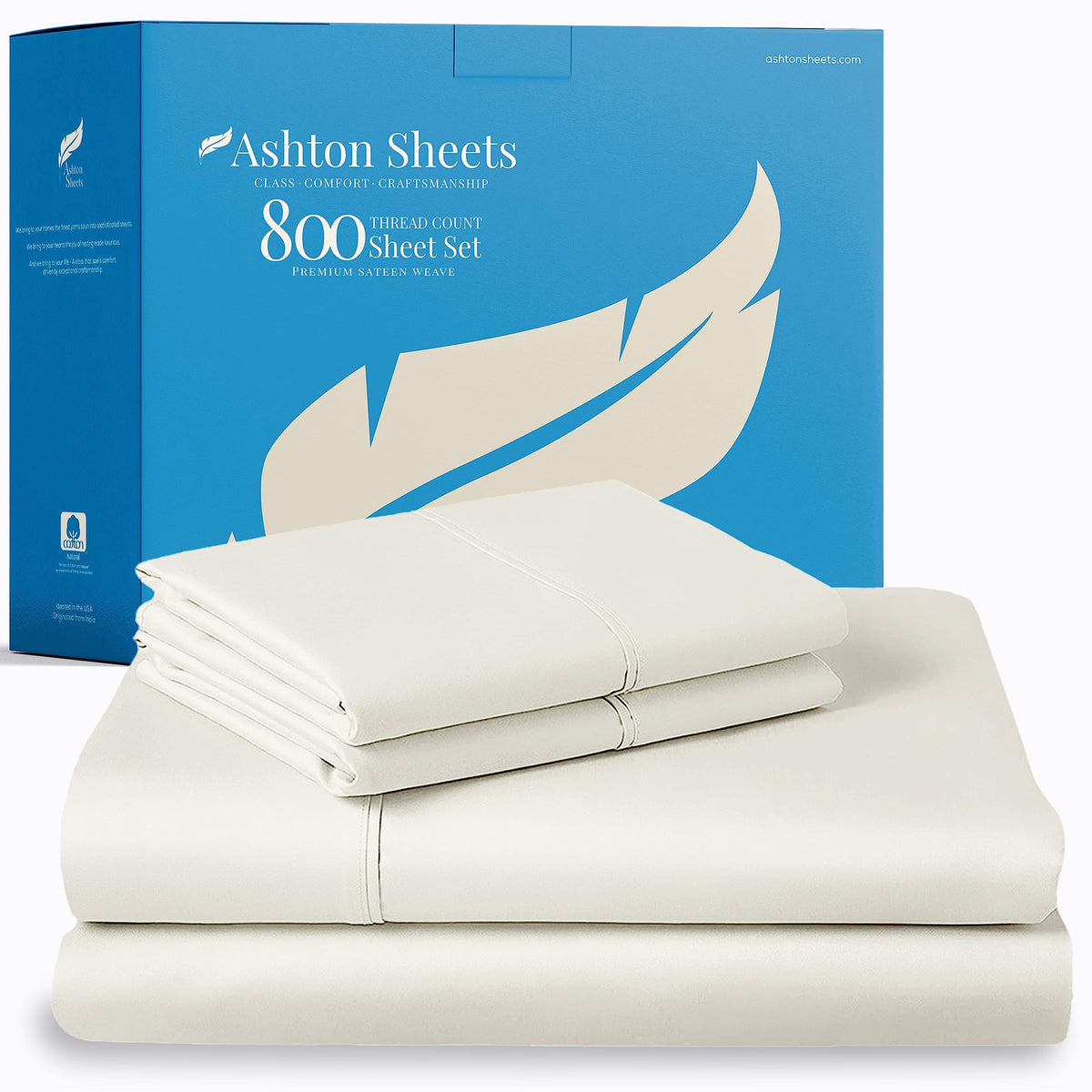 Ashton Sheets Egyptian Cotton Sheets King Size - 800 Tc 4 Pc Ivory Egyptian Cotton Bed Sheet For King Size Bed, Sateen Weave Dee