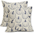 Dark Blue Pumpkin Fall Pillow Covers 18X18 Set Of 2 Autumn Themed Thanksgiving Harvest Print Decorative Throw Pillows Outdoor Fa