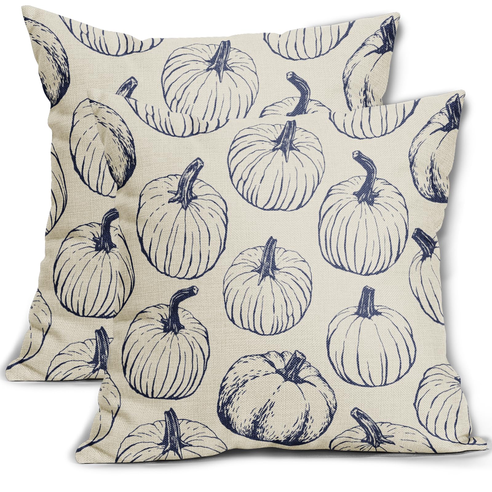 Dark Blue Pumpkin Fall Pillow Covers 18X18 Set Of 2 Autumn Themed Thanksgiving Harvest Print Decorative Throw Pillows Outdoor Fa