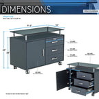 TECHNI MOBILI Rolling Storage Cabinet With Frosted Glass Top. Color: Graphite