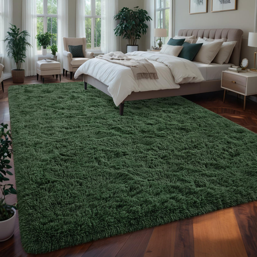 Larhom Large Fluffy Area Rugs For Living Room Bedroom, 6X9 Dark Green Ultra Soft Plush Fuzzy Rug, Anti-Skid Indoor Carpet Nurser