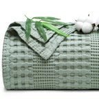 Phf Cooling Waffle Blanket King Size, Lightweight 60% Rayon Derived From Bamboo & 40% Cotton Breathable Blanket For Hot Sleepers, Soft And Luxury For Bed Couch And Sofa, 104'X90', Sage Green