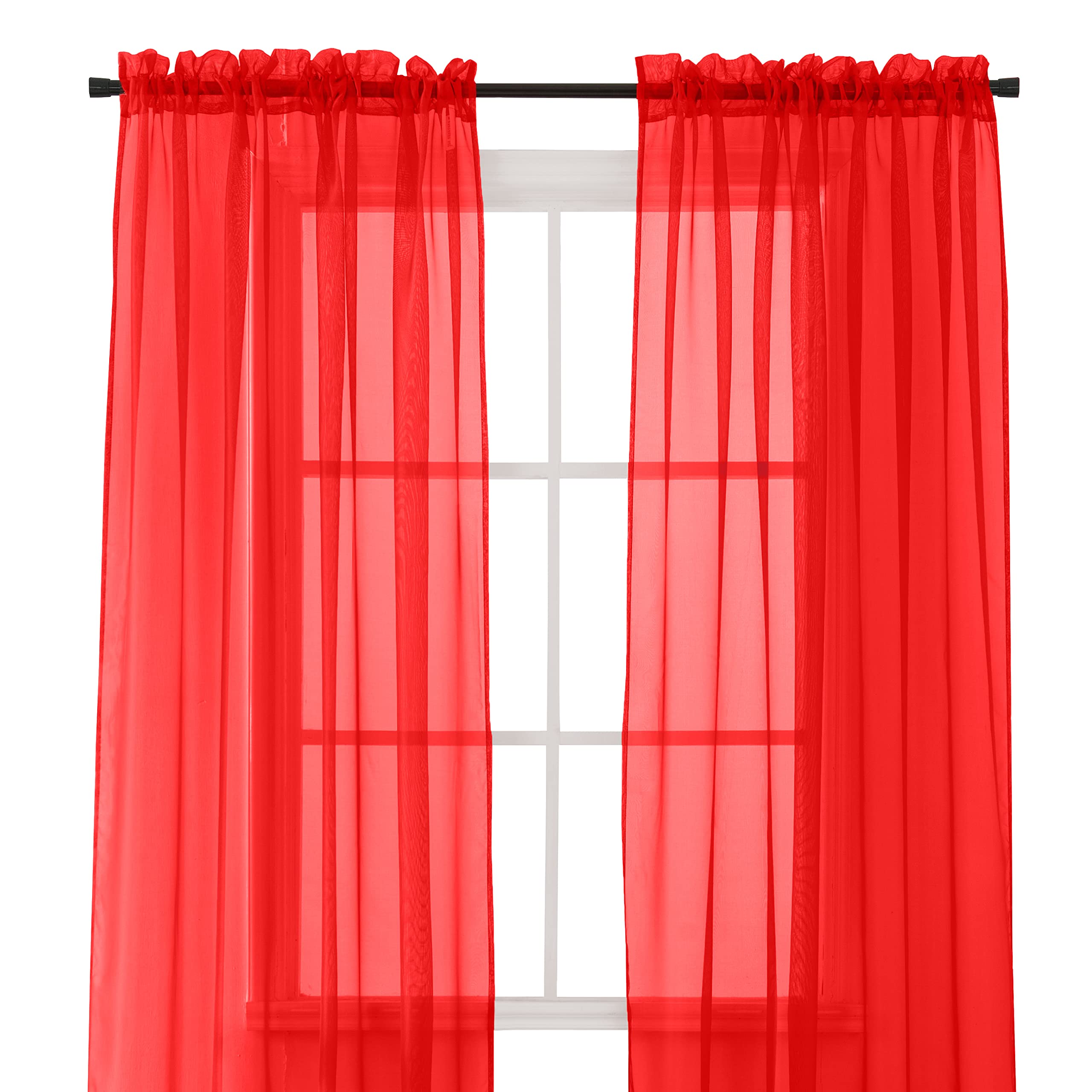 Elegant Comfort 2-Piece Sheer Panel with 2inch Rod Pocket - Window Curtains 40-inch Width X 84-inch Length, Red